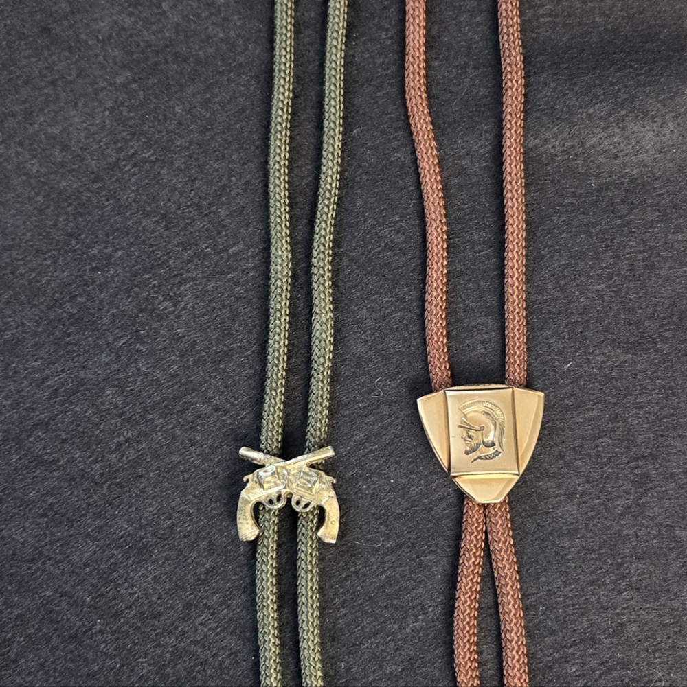 2 Western Style Bolo Ties with Gold Accents
